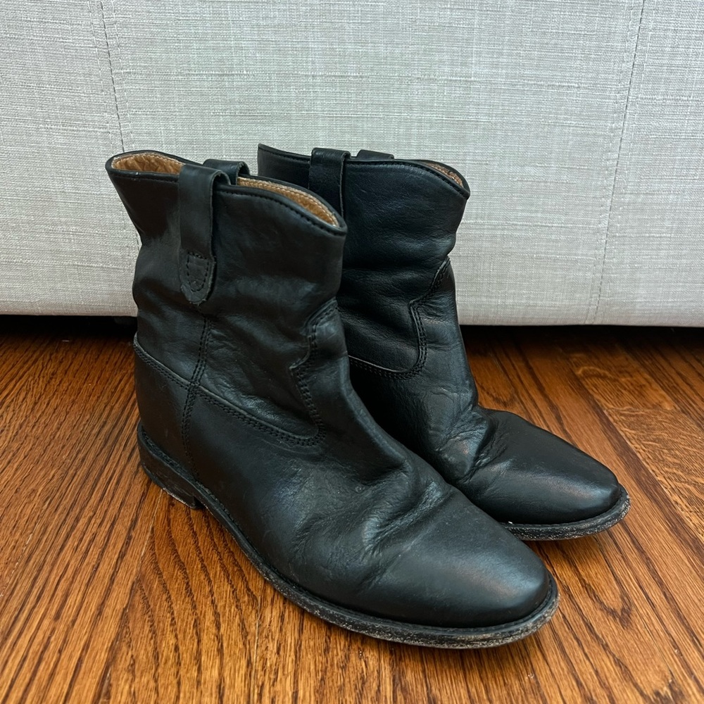 isabel marant black leather booties